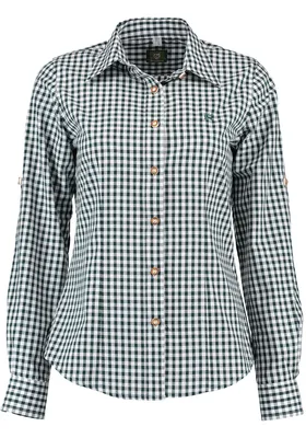 Produktbild von OS Trachten Damen Bluse Langarm Trachtenbluse mit Liegekragen Qorru, Größe:40, Farbe:dunkelgrün