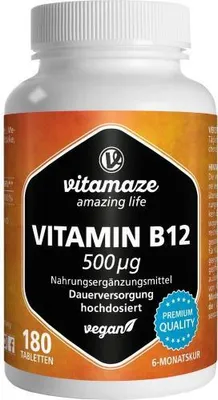 Obrázek produktu pro Vitamin B12 500 μg veganské tablety s vysokou dávkou 180 St