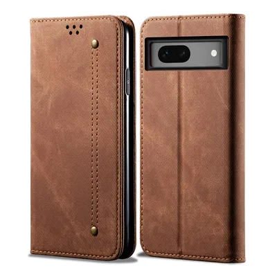 Image de Étui pour Google Pixel 8A, étui portefeuille en cuir avec fermeture magnétique et support Marron
