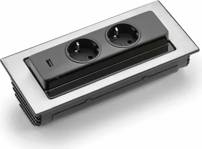 Obrázok produktu pre EVOline Backflip s 2 zásuvkami kuchynský stôl USB otočná zásuvka nerezová oceľ