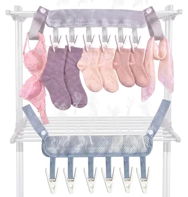 Produktbild von Sockentrockner - Mit 24 Clips für Socken und Unterwäsche - Platzsparender Sockenhalter für Wäscheständer - Grau