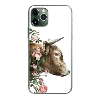 Produktbild von MuchoWow® Handyhülle Schutzhülle Hülle für iPhone 11 Pro Schottischer Highlander - Kuh - Blumen Silikon Softcase Handy Hülle - Handy