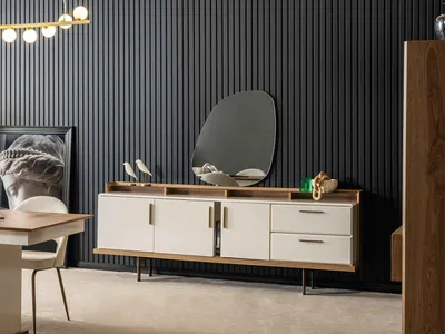 Produktbild von Braun-Beige Anrichte Designer Esszimmer Möbel r Spiegel 2tlg