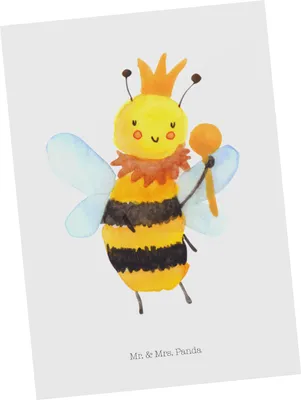 Produktbild von Mr. & Mrs. Panda Ansichtskarte Biene König - Weiß - Geschenk, Postkarten, Fotokarte, Grußkarte, bildkarte, Postkarte, Kunstkarten