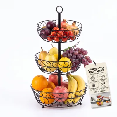 Etagere 3 Ebenen Obstkorb Metall Schwarz 28x28x10,5 cm
