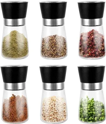 Productafbeelding van Kruidenmolen set - Handmatig instelbaar keramisch maalwerk - Set van 6 - 13 x 6,4 cm