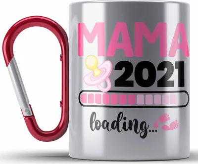 Produktbild von Trendation - Mama 2022 Loading Edelstahl Tasse Karabiner Geschenke Schwangerschaftverkündung Schwanger Baby Kommt Karabiner Edelstahl Tasse Karabiner Edelstahl (Rot)