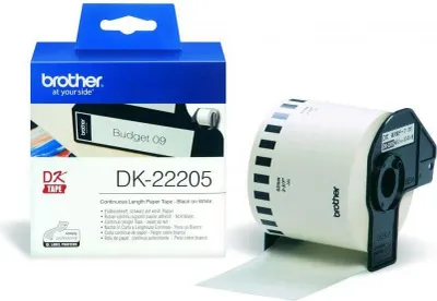 Produktbild von BROTHER Klebeband DK22205 62 mm Schwarz auf Weiß