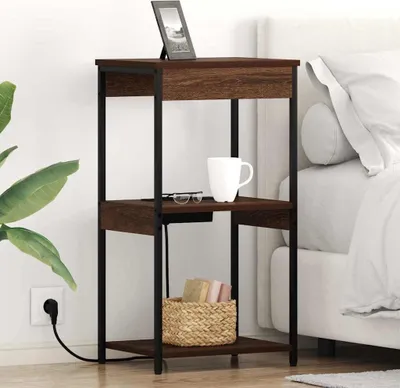 Image de vidaXL Table de nuit marron imitation chêne 41 x 31 x 76 cm Matériau dérivé du bois
