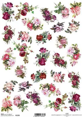 Image de Papier de riz ITD Decoupage Papier de bricolage Technique de serviettes R1338 Roses