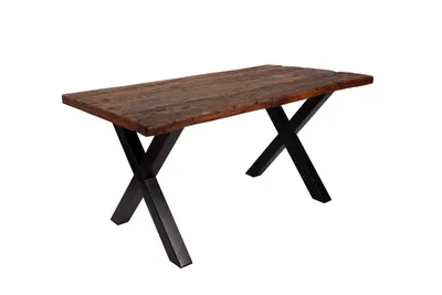 Produktbild von Baumkantentisch Rough Wood Platte 180 cm X-Gestell schwarz Ramon