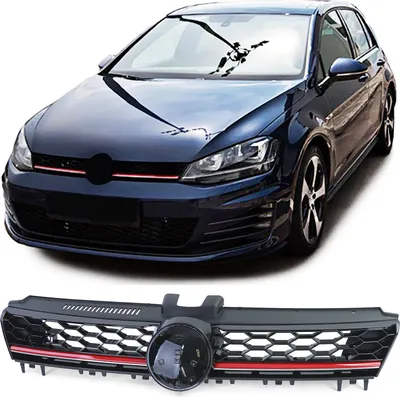 Produktbild von Kühlergrill Sportgrill Grill mit roter Leiste in Schwarz Glanz für VW Golf 7 VII
