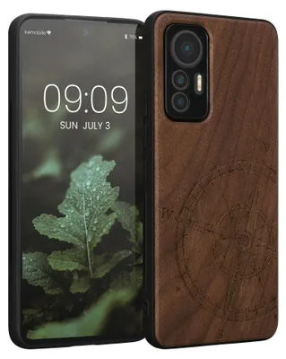 Produktbild von kwmobile Handyhülle für Xiaomi 12 Lite 5G Hülle Holz - Case mit TPU Bumper - Stoßfestes Hardcase - Schutzhülle Cover in Dunkelbraun