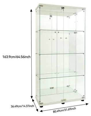 Obrázek produktu pro Skříň s vitrínou - Skleněná skříň - 4 police - 2 dveře - Zrcadlová zadní stěna - LED osvětlení - 80,5 × 36,5 × 163,9 cm - Bílá