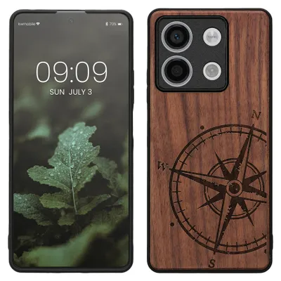 Produktbild von kwmobile Handyhülle für Xiaomi Redmi Note 13 5G Hülle Holz - Case mit TPU Bumper - Stoßfestes Hardcase - Schutzhülle Cover in Dunkelbraun