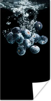 Produktbild von MuchoWow® Poster Blaubeeren - Obst - Beeren - Stillleben - Wasser - Schwarz 75x150 cm - Dekoration für die Wände
