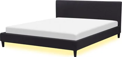 Zdjęcie produktu dla BELIANI Łóżko czarne tapicerowane 180 x 200 cm z oświetleniem LED stelażem i zagłówkiem