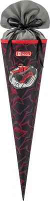A school cone with a drawstring closure and a graphic design.
