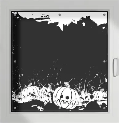 Produktbild von Wallario Lichtschutzbild, Dekorativer Sichtschutz Sonnenschutz 96 x 93 cm mit Motiv: Halloween - Kürbisse und Fledermäuse in schwarz-weiß, Comic Stil - Verdunklung ohne Bohren