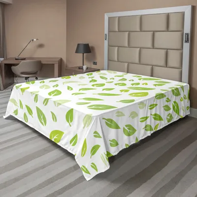 Produktbild von ABAKUHAUS Blatt Bettlaken, Verschiedener Grüner Frühling Verlässt Illustration Gezeichnete Muster Sommer Grafikdesign, weiches bequemes oberes Bettlaken für ein Nachbildungatives Bett 1 Stück 244 cm x 205 cm, Grün