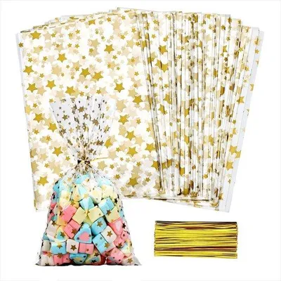 Produktbild von Famanu Geschenkbeutel transparent mit goldenen Sternen - 300 Stück