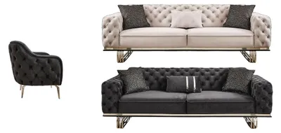 Produktbild von Sofa Set Sinn Anthrazit-Creme Stellvariante 2+2+1 Relax- und Bettfunktion, pflegeleichter Mikrofaser Samtstoff