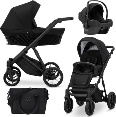 Produktbild von Kinderwagen IVENTO Sportwagen Babywagen Babyschale Komplettset Kinder Wagen Autositz Set 3 in 1 (Deep Black, Rahmenfarbe: Schwarz)