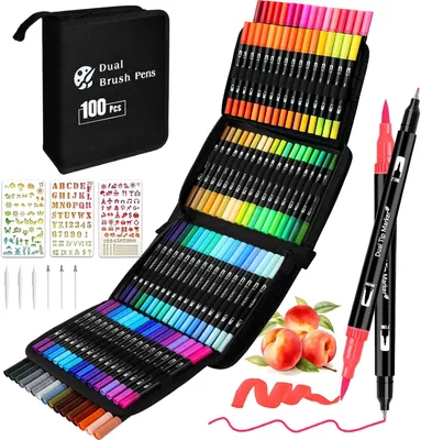 Produktbild von Dual Brush Pen Set 100 Farben, Fineliner Set, Filzstifte Dicke und Dünne, Pinselstifte set, Stifte für Bullet journal, Kalligraphie, Manga, Malbücher