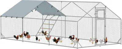 Zdjęcie produktu dla PawHut Kurnik wolnowybiegowy ze stali, 3 x 6 x 1,95 m Klatka dla kurczaków z pokrywą odporną na promieniowanie UV, drzwiczki do karmienia, wiszący karmnik, grzęda, wybieg dla 18-24 kurczaków, małe zwierzęta, srebrny