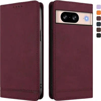 Obrázek produktu pro Pouzdro pro Google Pixel 8, retroPolyuretankožené flip pouzdro s stojánkem a přihrádkami na karty Červený
