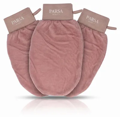 Produktbild von PARSA Beauty Peelinghandschuh Viskose terracotta 3er set, KI-generiertes Bild