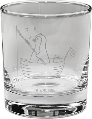 Produktbild von Mr. & Mrs. Panda gravur glas Pinguin Angelboot - Transparent - Geschenk, Tumbler, für Gin, Optimistisch, Angeln, Boot, Trinkglas, Neustart, Cocktailglas, Leben