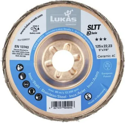 Obrázek produktu pro LUKAS lamelový kotouč SLTT (CER), plochý úhelník pro INOX, Ø 125 mm, zrnitost: 40