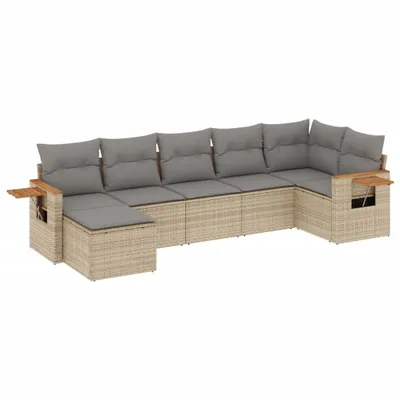 Produktbild von 7-tlg. Garten-Sofagarnitur mit Kissen Beige Poly Rattan