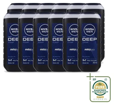 Productafbeelding van 12 x Nivea Men Douchegel Deep Clean - 250 ml - Voorraadverpakking - 12 stuks