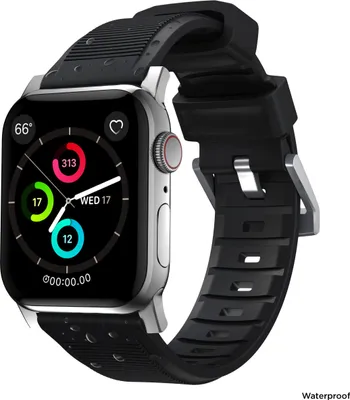 Image de Nomad Rugged Bracelet / Argenté Hardware 45/46/49 mm – Caoutchouc fluoroélastomère FKM – Conception nervurée respirante – Entièrement étanche - Noir