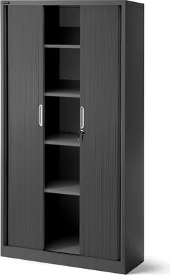 Produktbild von Rollladenschrank T001 Jalousieschrank Aktenschrank Büroschrank 4 Fachböden Rolltür abschließbar 185 cm x 90 cm x 45 cm, Farbe: Anthrazit