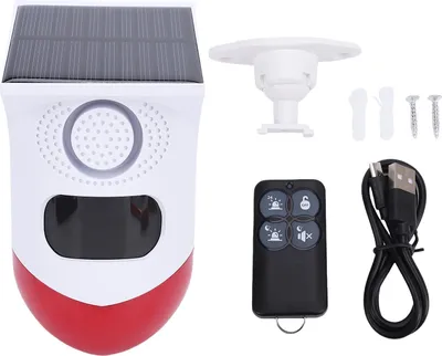 Obrázek produktu pro Solární stroboskopický alarm s pohybovým senzorem, Wi-Fi, zvukem 120 dB, vodotěsností IP67, bezpečnostní sirénou pro venkovní použití, dálkovým ovládáním pro Tuya