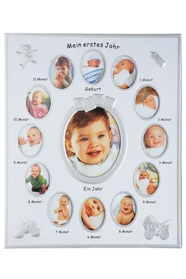 Imagen del producto de Marco de fotos de aluminio, rectangular, con la inscripción "Mi primer año", color blanco, paquete de 2 unidades, largo: 1 cm, ancho: 25 cm, alto: 30 cm. Código: 65542 4063387655429