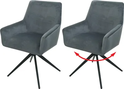 Produktbild von 2er-Set Esszimmerstuhl MCW-L91, Küchenstuhl Armlehne, drehbar Auto-Position Stoff MVG  dunkelgrau