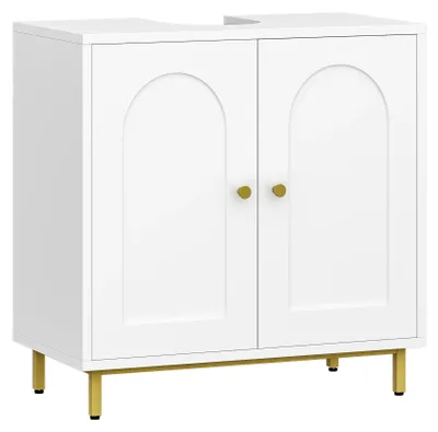 Productafbeelding van Badkamerkast - Vrijstaand wastafelmeubel - 2 deuren - Verstelbare legplank - Veel opbergruimte - Moderne stijl - 30 x 60 x 63 cm - Wit
