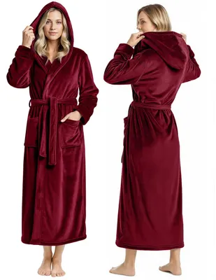 Produktbild von NY Threads Damen Fleece-Bademantel mit Kapuze – Plüsch, langer Bademantel, Burgu