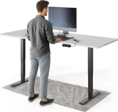 Produktbild von DESKSPACE PRO Plus Elektrisch höhenverstellbarer Schreibtisch, 200x80 cm Stehpult mit Memory-Funktion, Weiße Tischplatte, Schwarzes Gestell