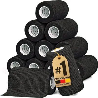 Produktbild von HUND IST KÖNIG® Verband selbstklebend, 10 cm breite Fixierbinde 12x4,7 m Selbstklebende Bandage für Mensch & Tier (Schwarz)