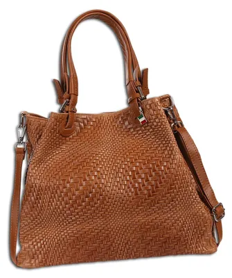 Immagine prodotto di Borsa a mano Florence Damen, in vera pelle marrone, con motivo intrecciato, modello OTF163C