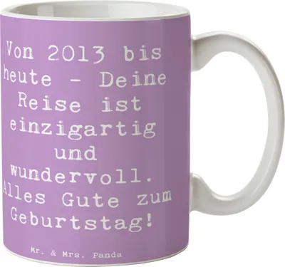 Produktbild von Mr. & Mrs. Panda Tasse Spruch 2013 Geburtstag - Lavendeltraum - Geschenk, wertvolle Erinnerungen, Geburtstagskind, Becher, Geburtstagsgeschenk, Kaffeetasse, Trinkbecher