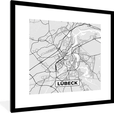 Produktbild von MuchoWow® Gerahmtes Poster Deutschland - Stadtplan - Lübeck - Karte 40x40 cm - Poster mit Schwarzem Bilderrahmen Wandposter Rahmen Foto Bilder - Poster - Plakat im Rahmen