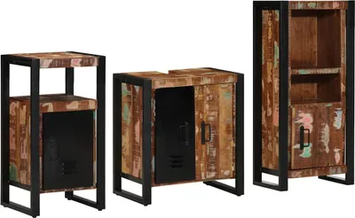 Produktbild von Badezimmermöbel-Set mit Regal 3 pcs Massives upgecyceltes Holz