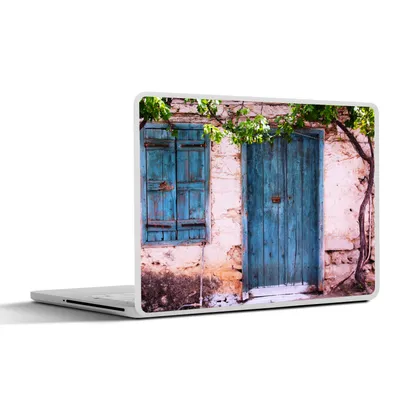 Produktbild von MuchoWow® Laptop Aufkleber Sticker Cover Vintage - Tür - Haus - Blau - Baum 25x18 cm - Laptop-Deko