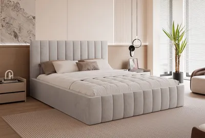Produktbild von Polsterbett Elegantes Bett "ELVANO" mit hohem Kopfteil und großem Stauraumfach